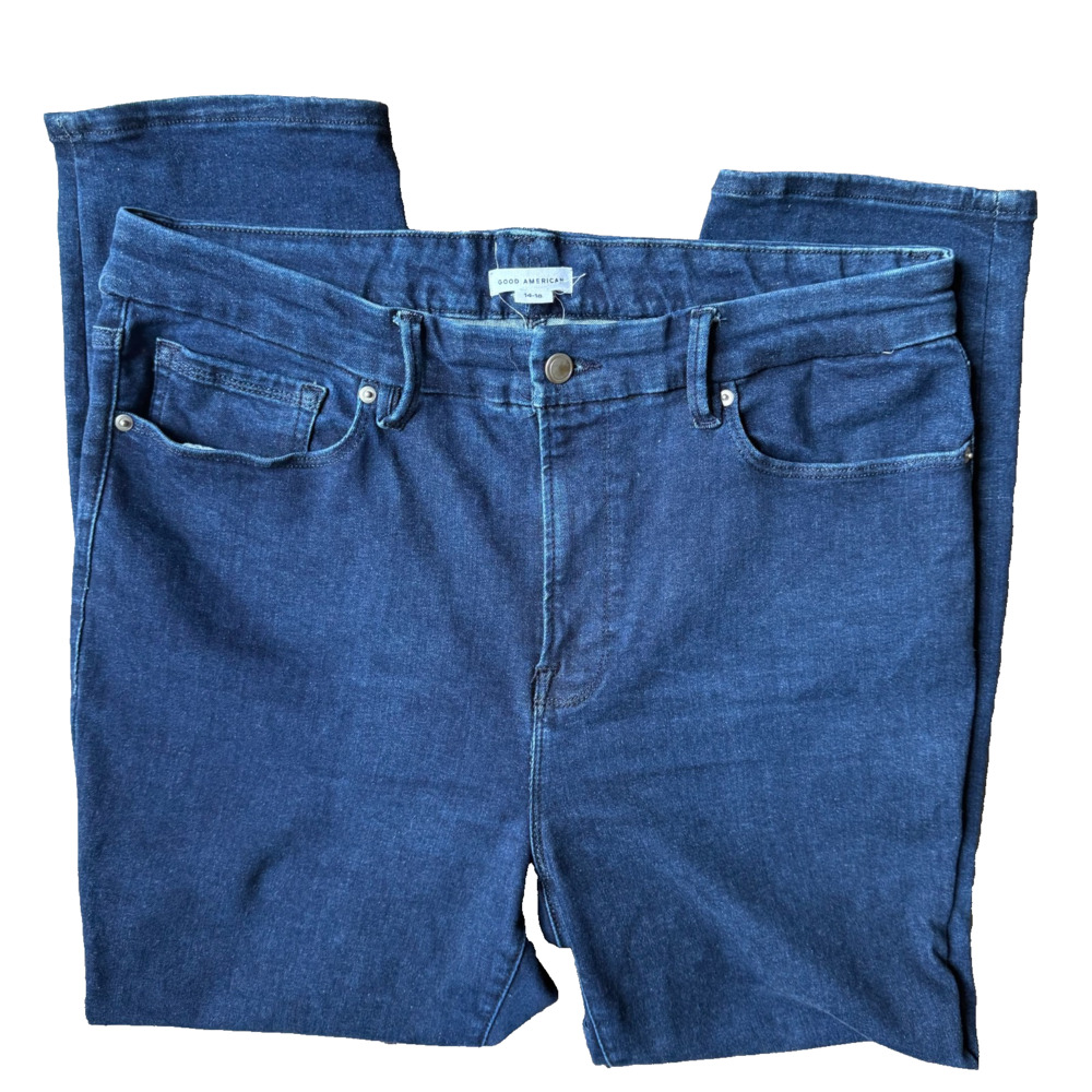 Good American Always Fits Good Legs CIG Cigarette Straight Jeans 14-18 Dark Wash